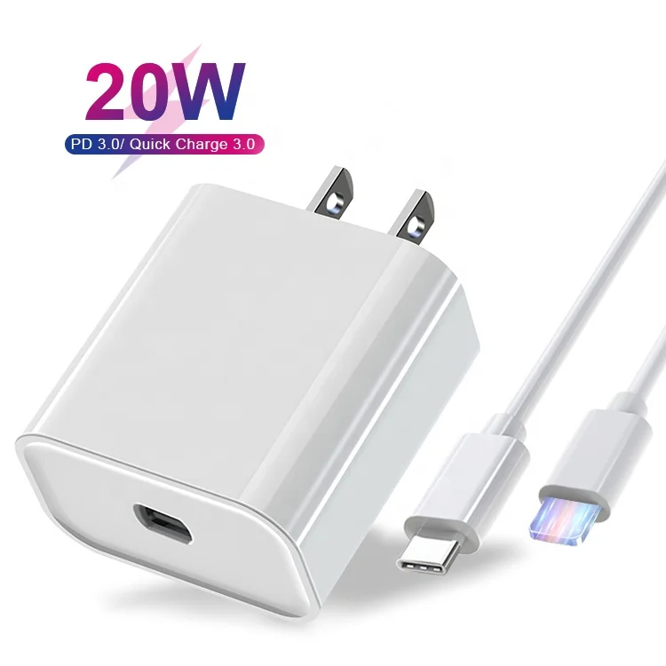 

Travel Kits USB PD 18W 20W Wall Quick Charger Adapter Type C Fast Charger for iPhone USB C PD Power Charger with Cable, White,black,customize