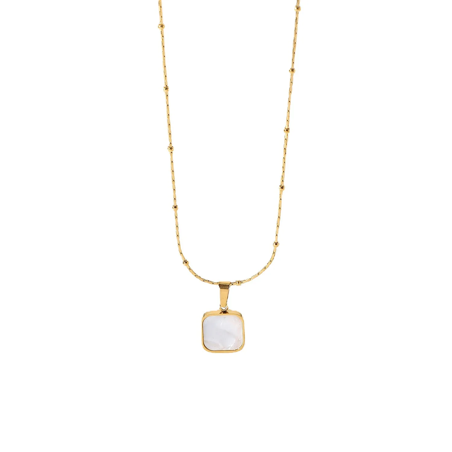 

XM20012 14K Gold Plated Stainless Steel Necklace Ladies Fashion Square White Shell Pendant Necklace, Customized color