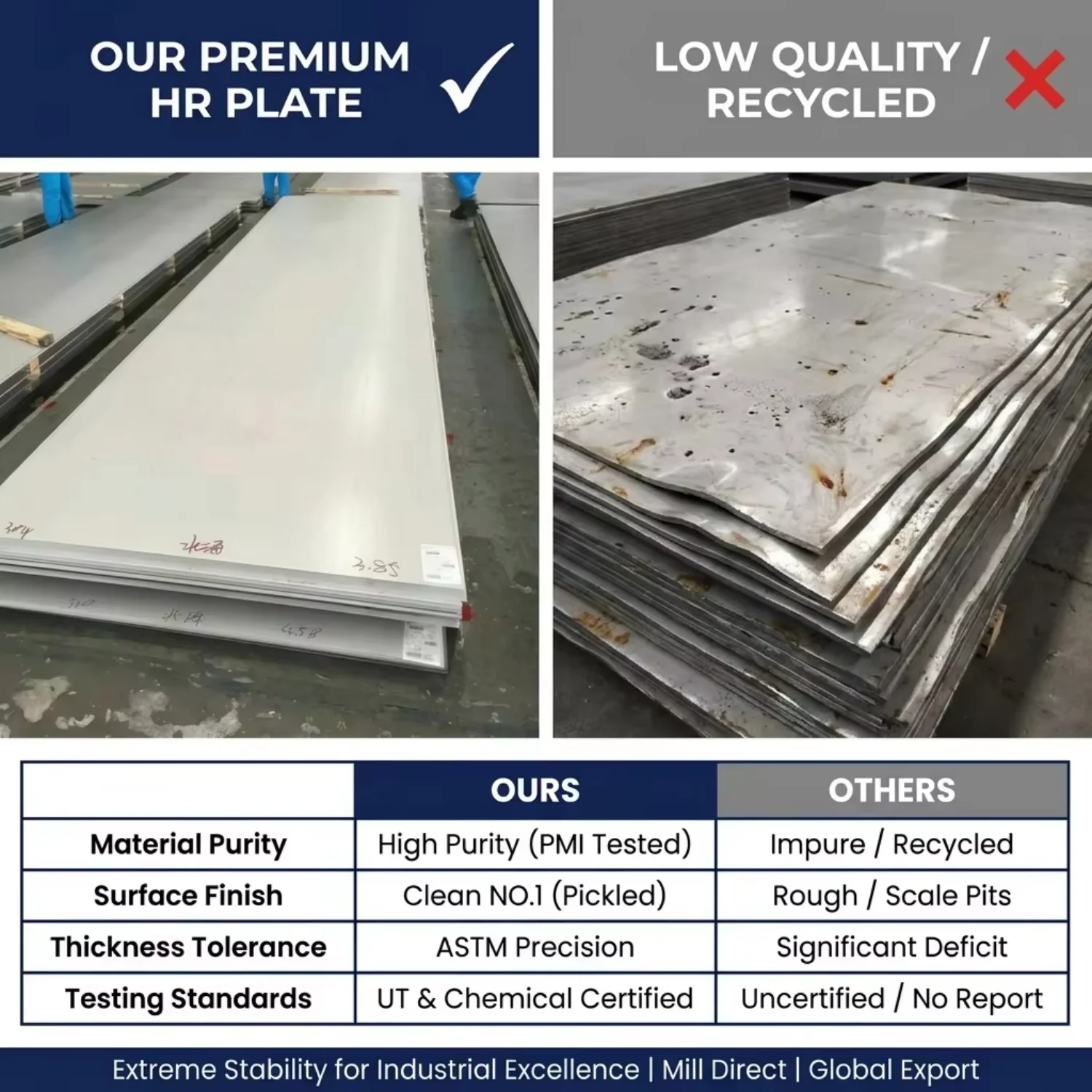 Hot Rolled Stainless Steel Plate 304 316L Full Size 1500x3000 2000x4000 2000x6000mm Heavy Gauge Sheet Stock Ready