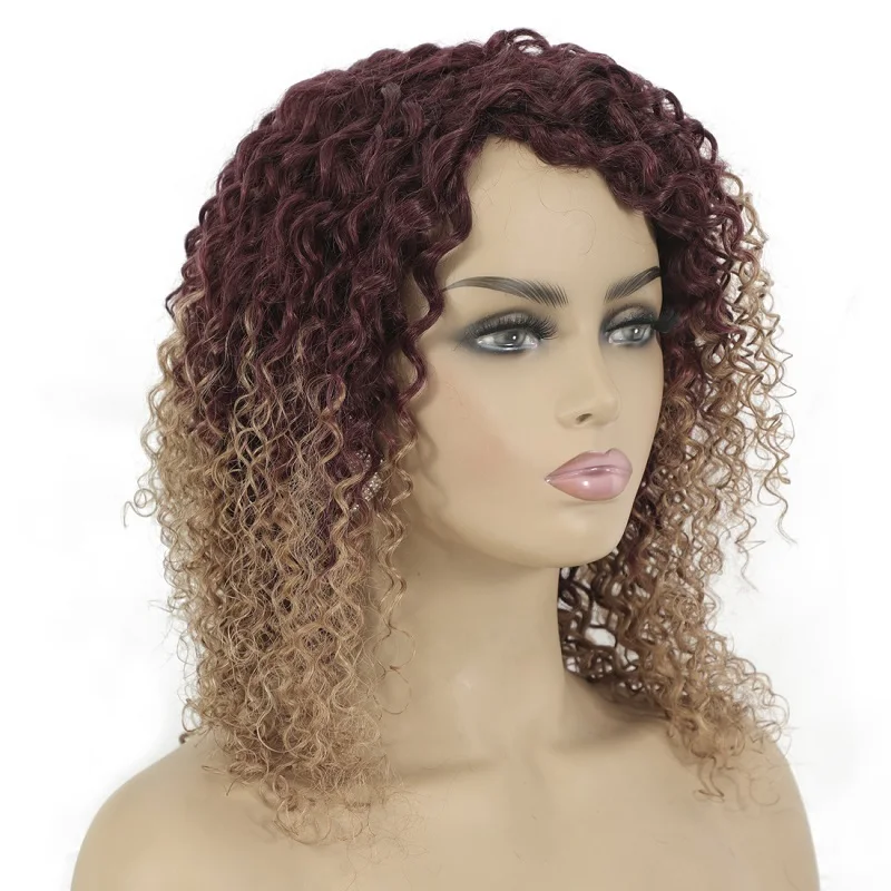 

HL14-93 Remy Hair Human Wig 99J#&30# Gradient bicolor Jerry Curly 14inch Human Hair Wigs