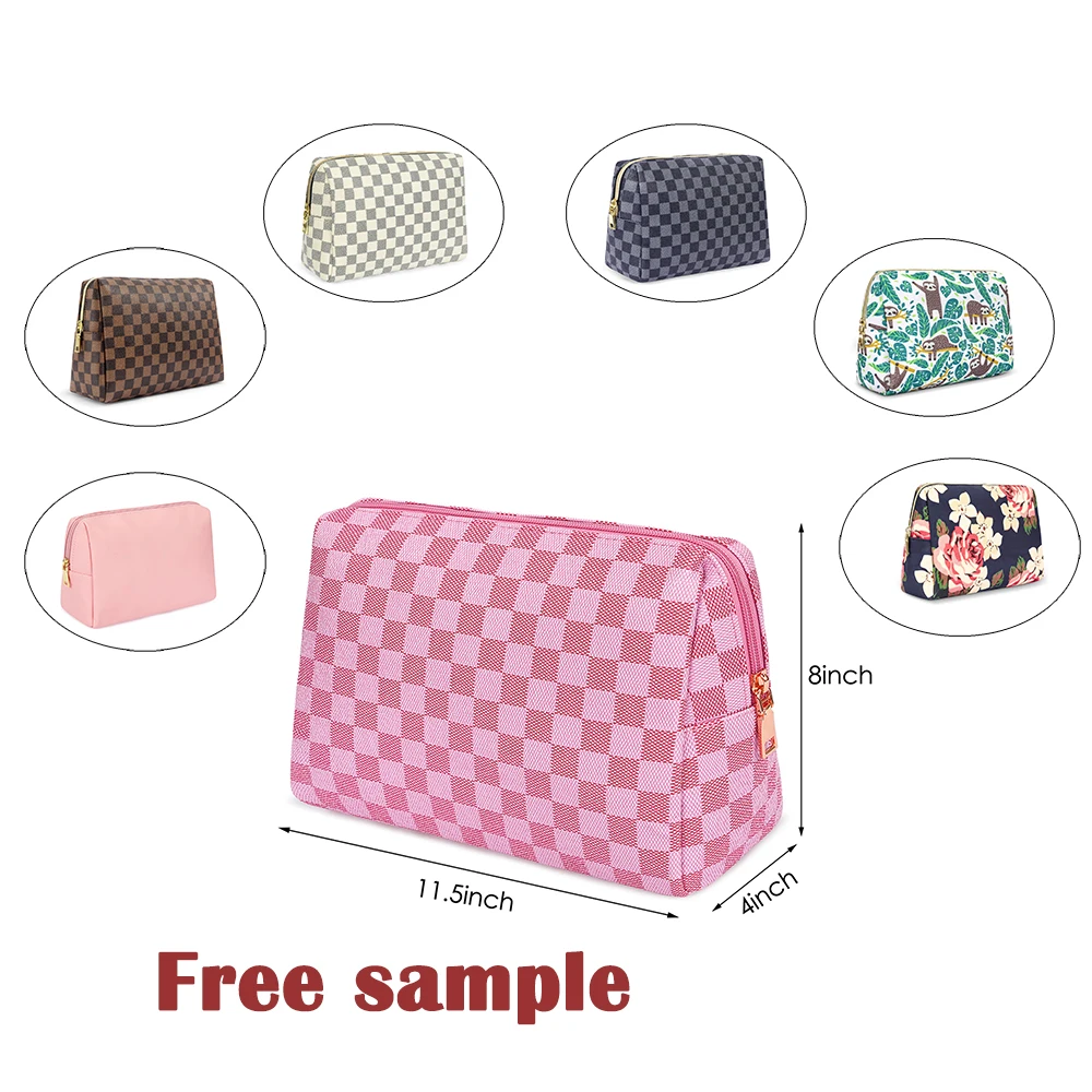 

One Piece Custom Cosmetic Tools Clutch Bag Roomy Toiletry Bag Accessories Pu Zipper Lattice Organizer Women Make Up Bag, Pink/customized colors