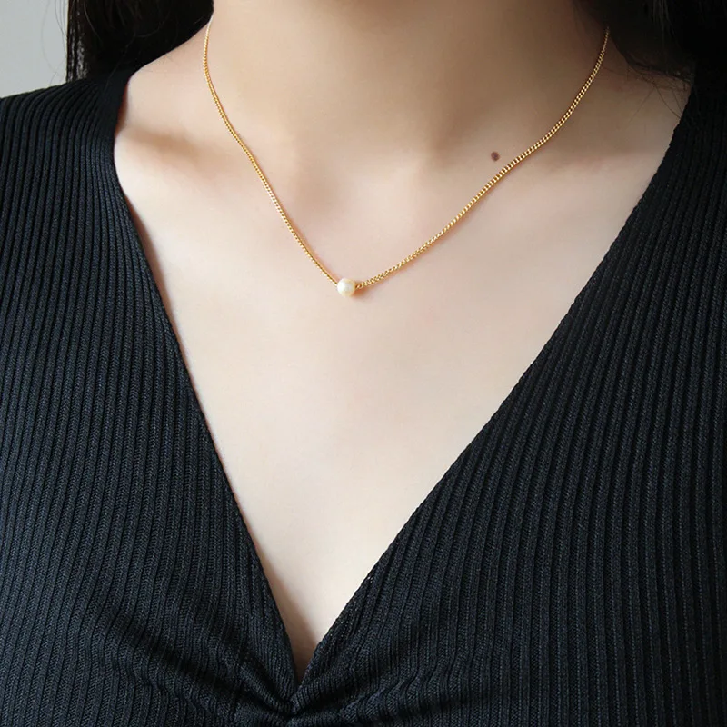 

Custom 2020 trendy 925 pure silver temperament freshwater pearl collarbone necklace jewelry for female