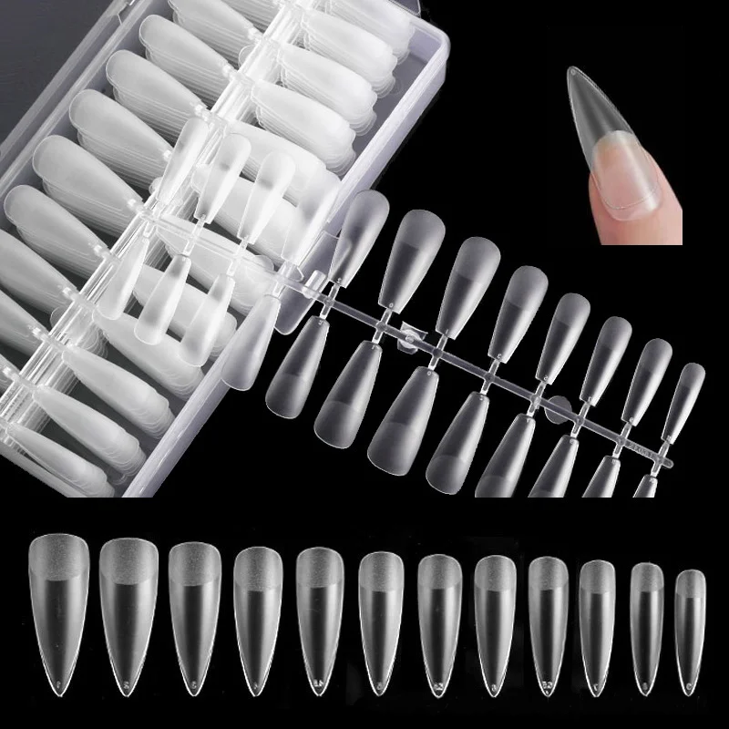 

Factory wholesale Long C Curve Stiletto Nail Tips transparent French Style Artificial Fingernails oem soft gel nail tip