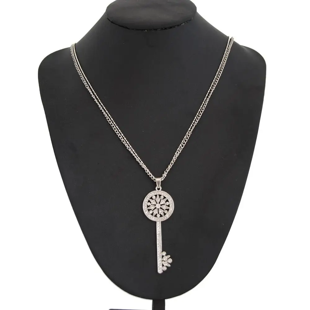 

Wedding Necklace Supplies Micro Pave Zircon Key Pendant Necklaces Series For Women Girls Fashion Indian Necklace, Silver