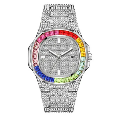 

Mens Watches Top Brand Luxury Iced Out Watch Gold Colorful Diamond Watch for Men Square Bling Hip Hop Wristwatch