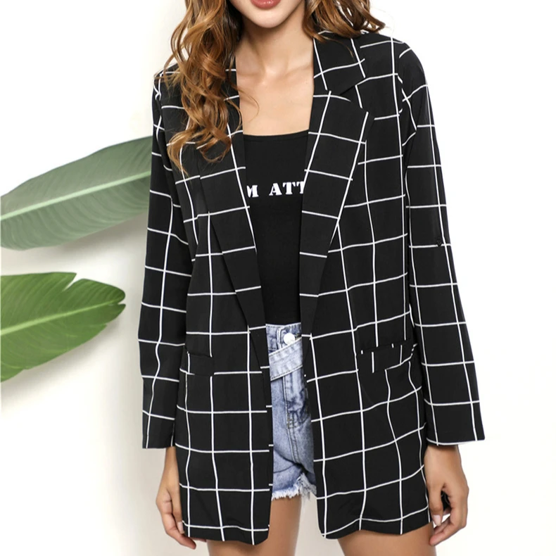 

2021 drop shipping women's European and American long sleeve blouse leisure pocket lapel summer shirt plaid print cardigan shirt