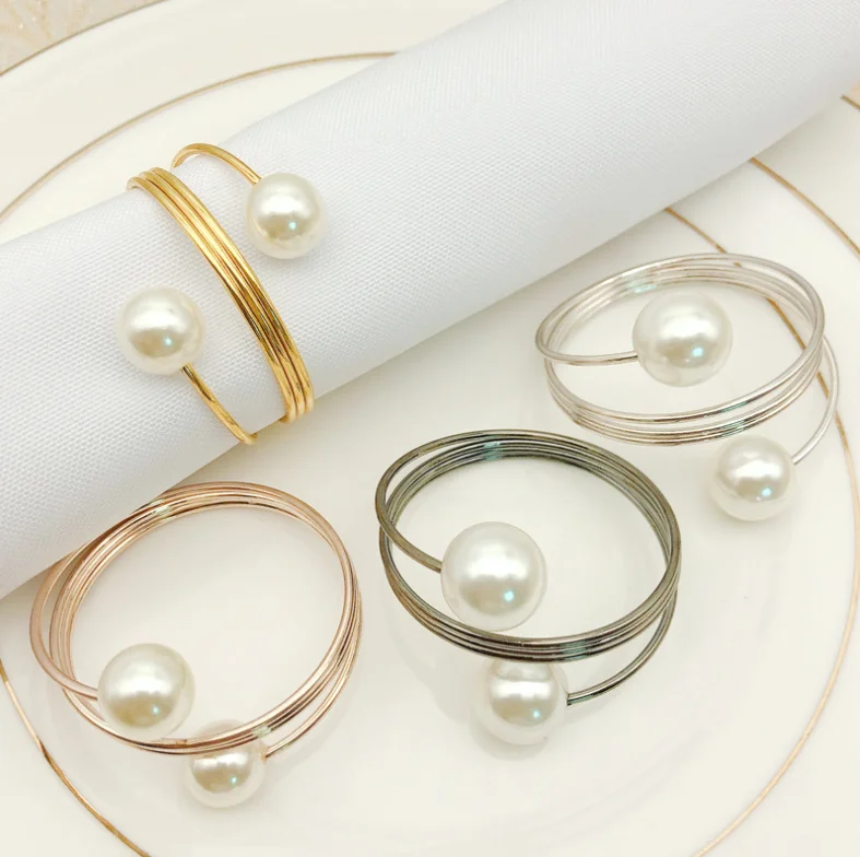 

Table Decoration Restaurant Hotel Modern Pearl Style Cheap Napkin Ring Pearl Alloy Napkin Ring, Gold,silver,rose gold,black