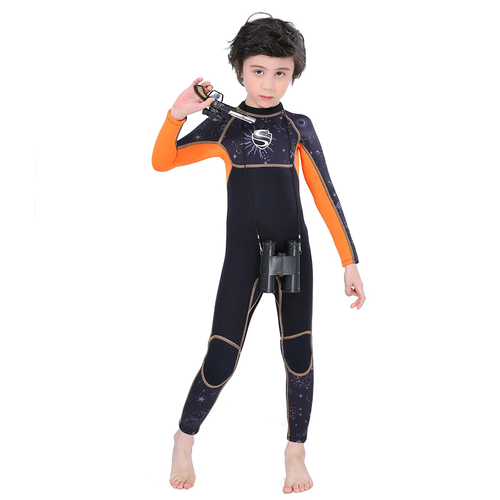 

2.5mm Baby Kids Black Blue Wet Suits Manufacturers Long Sleeves One Piece Back Zipper Surf Neoprene Scuba Diving Kayak Wet Suit, Blue, orange