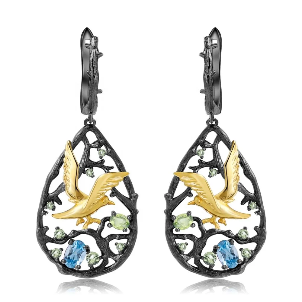 

Abiding Natual Blue Topaz Peridot Gemstone Fashion Jewelry 925 Sterling Silver Earring for Women