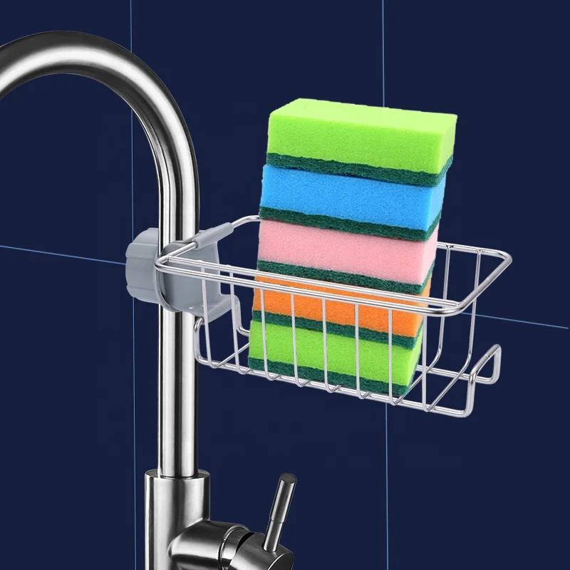 

Stainless Steel Faucet Storage Rack Hanging Shelf Soap Sponge Storage Rack Holder Faucet Sponge Hanging, Picture color