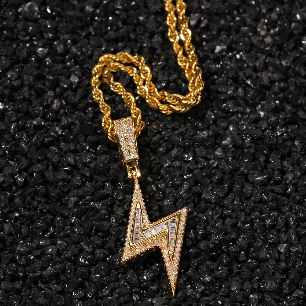 

Hip hop Cool Boutique Zircon lightning Pendant number gold sun silver necklace set
