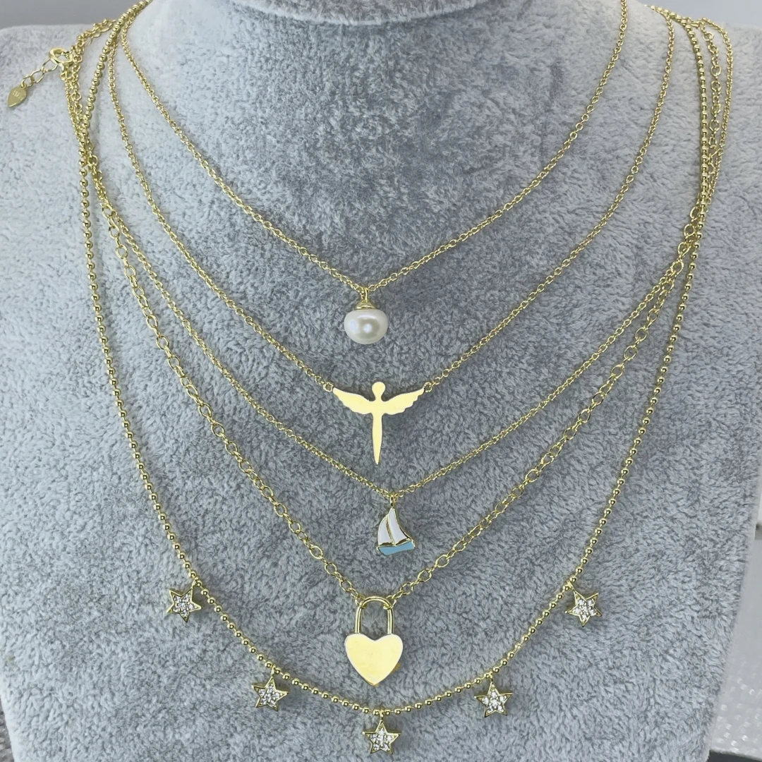 

wholesale fashion silver necklace jewelry 925 sterling silver star pearl heart pendant necklaces gold chain necklaces women