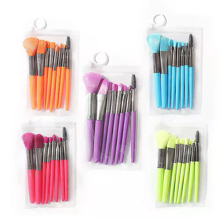 

8 Pcs Personalized Synthetic Mini Make Up Brushes Kit Custom Logo Matte Small Makeup Brush Travel Set With Bag, Pink