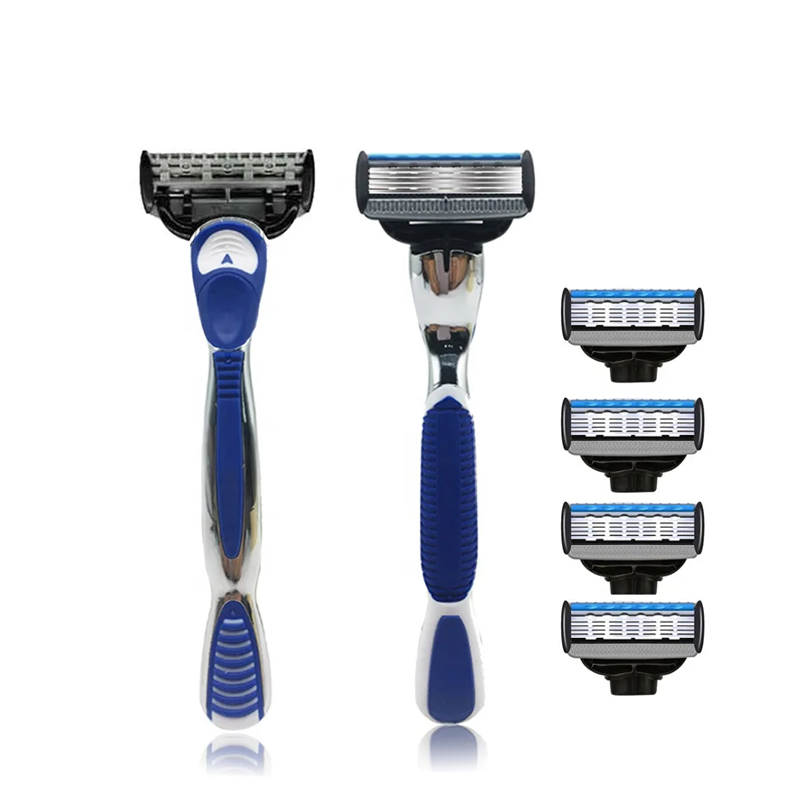 

Blue Color 5 Blades System Razor Rubber and Metal Handle