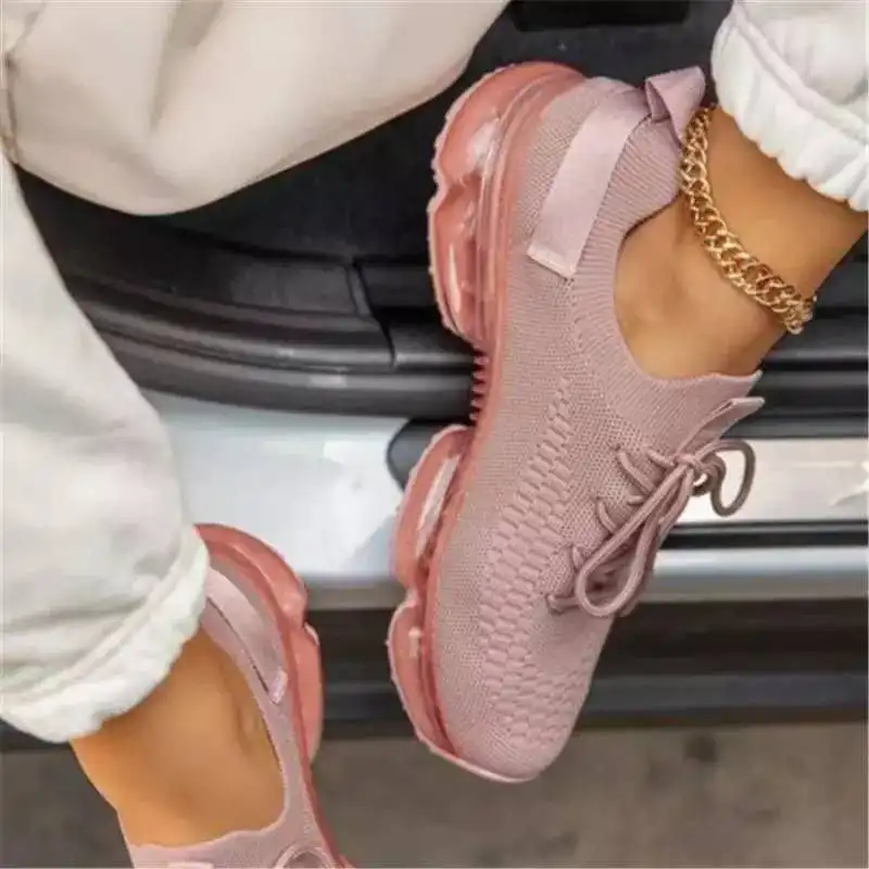 

Fashion trend women new design casual knitting breathable lace up running ladies sneaker casual shoes