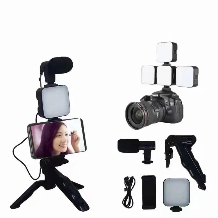 

Hot Selling Vlogging kit -01 for Smartphone with Tripod Fill Light Microphone and Remote Shutter Video Vlogger kits for Camera