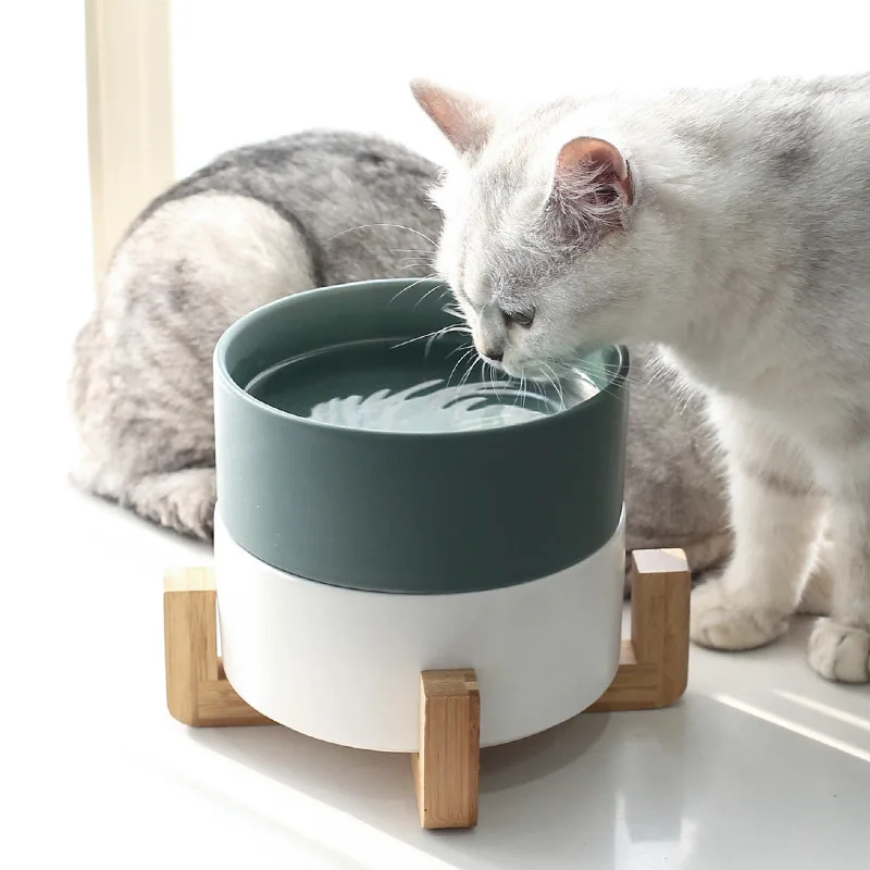 
Manufacturer wholesale multi colors ceramic pet cat dog bowl with wooden frame 