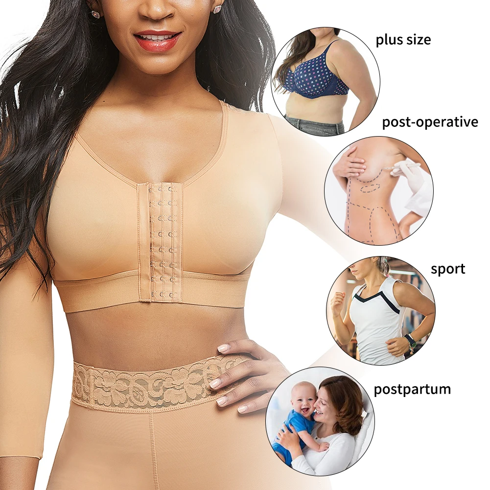 

New Pattern U Neck Front 3 Rows Hooks Arm Compression Shapers Shapwear Sports Bra Compression Shaper
