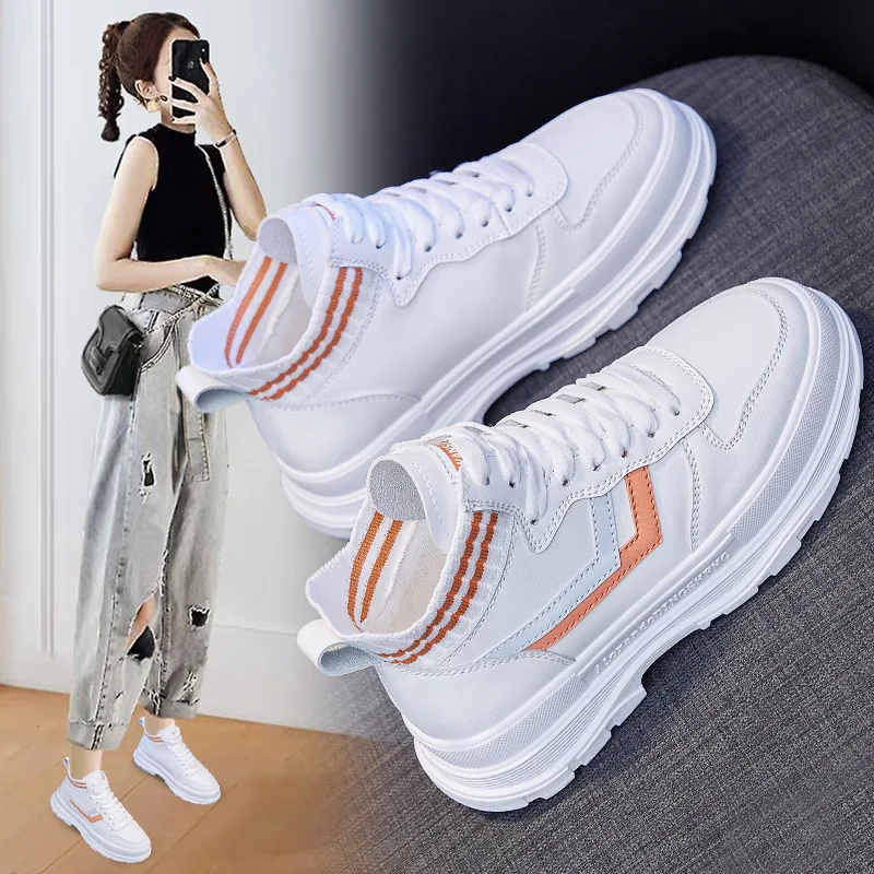 

All-match Korean women's short boots new thick bottom platform high top Female white shoes wholesale