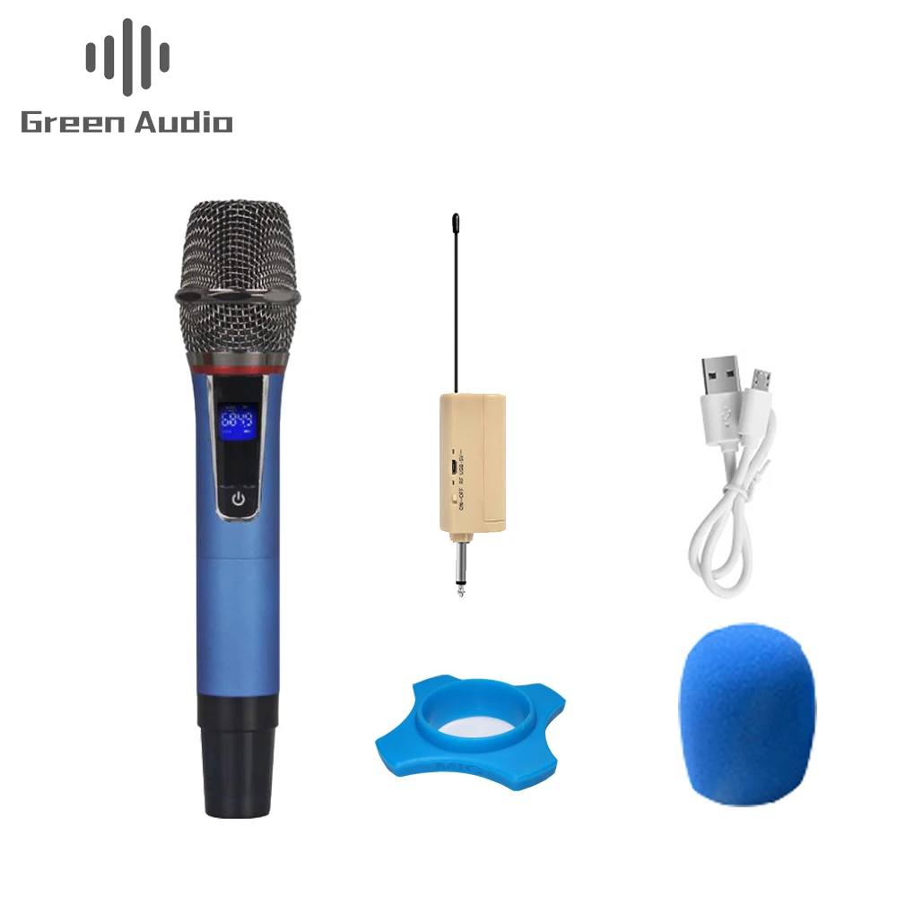 

GAW-007A best selling 2019 karaoke handheld mic speaker microphone recording microphone uhf wireless microphone, Silver&blue&brown