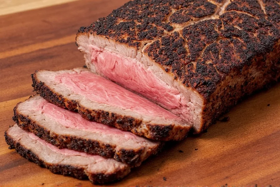 Trimmed beef brisket on cutting board