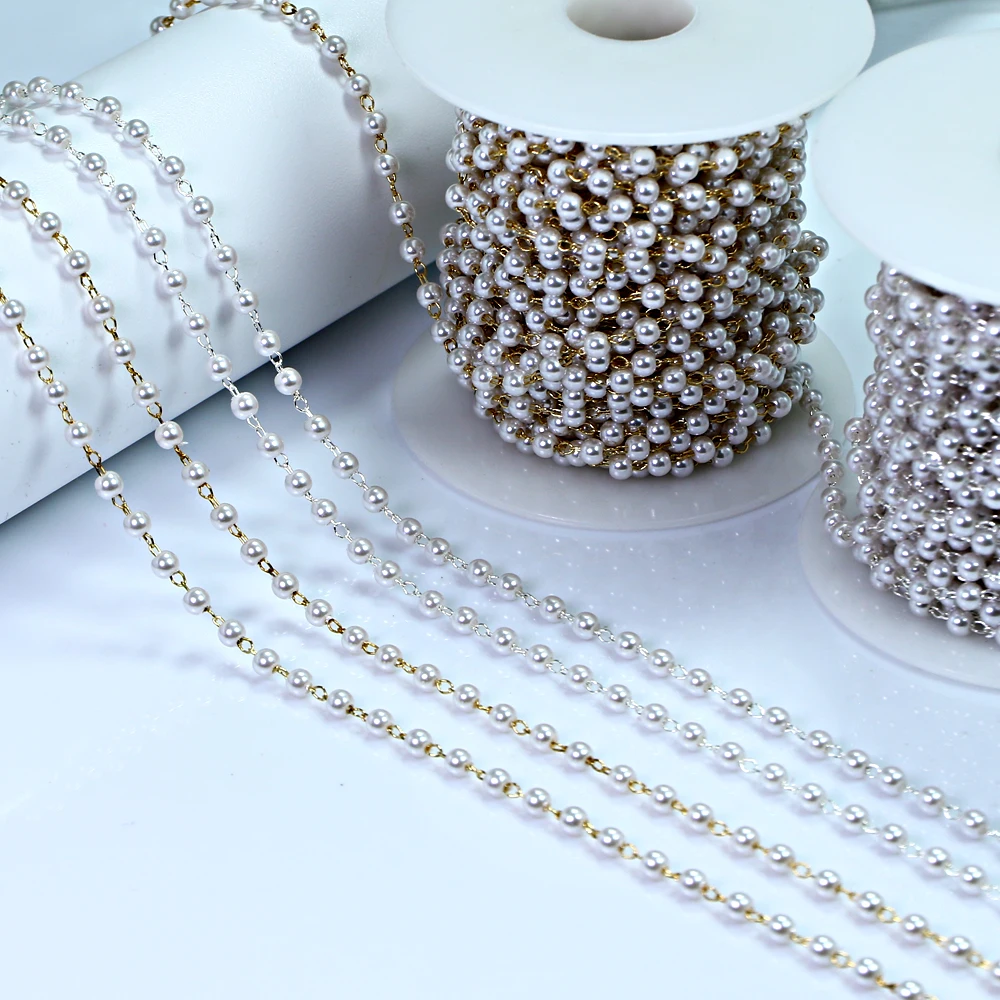 wholesale gold and sliver chain 3mm pearl necklace chain sold by meter for DIY jewelry accessories