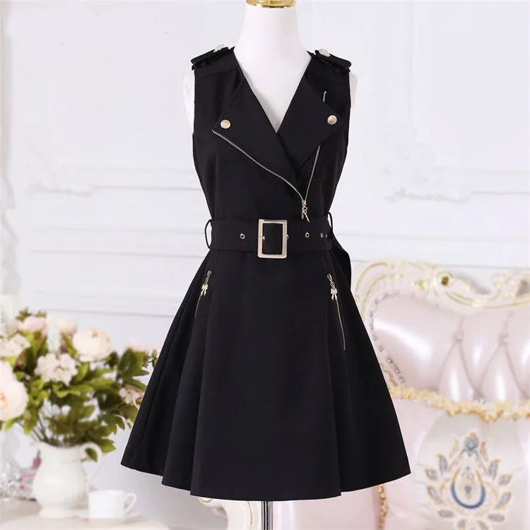 

Women Dresses Spring Autumn New Women's Black Zipper Slim British Temperament Dress Student Dresses