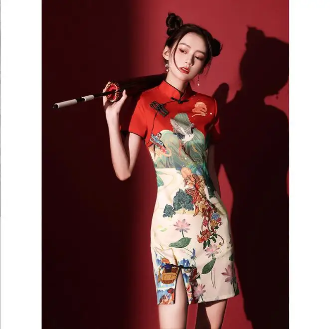 

ecowalson Chinese Trendy Cheongsam Skirt 2022 New Popular Short Style Improved Red Young Girl Bridesmaid Evening Qipao Dress