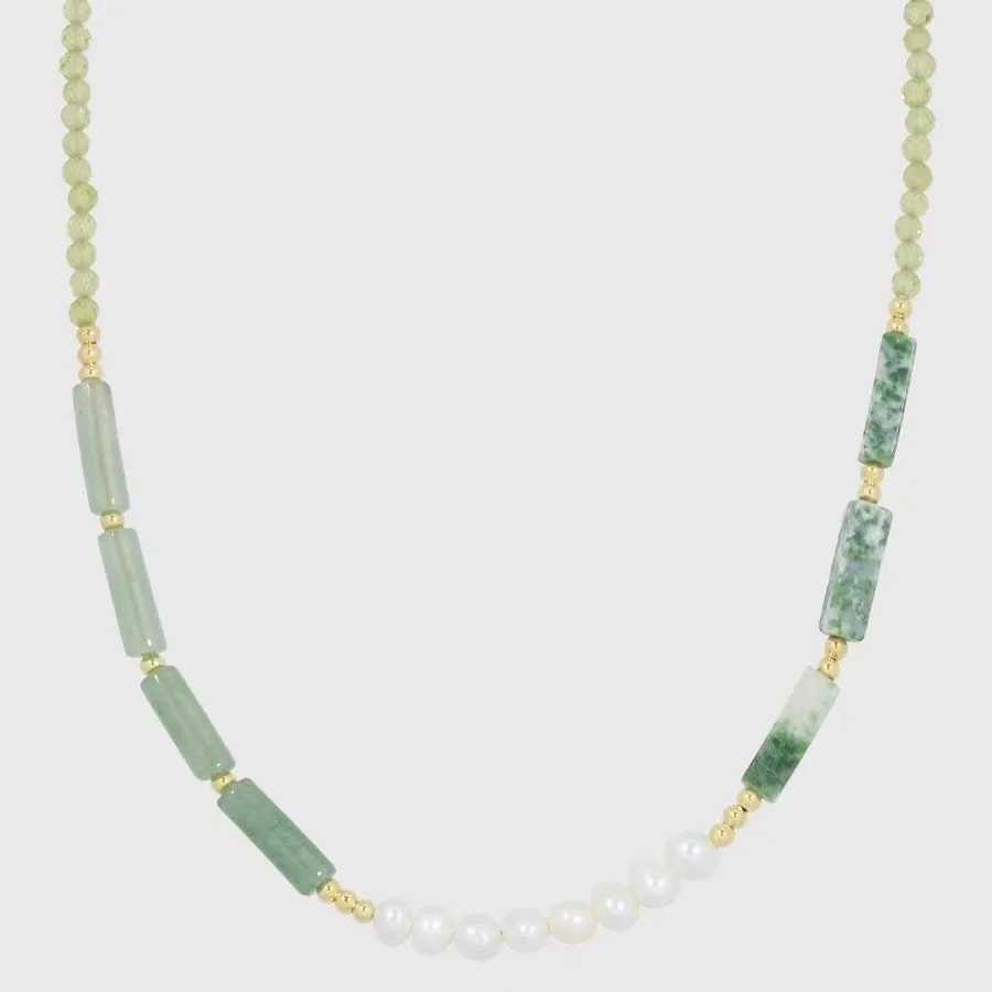 

Handmade Chinese Style Traditional Green Stone Baroque Natural Short Pearl Necklace Ins Wind Long Necklace