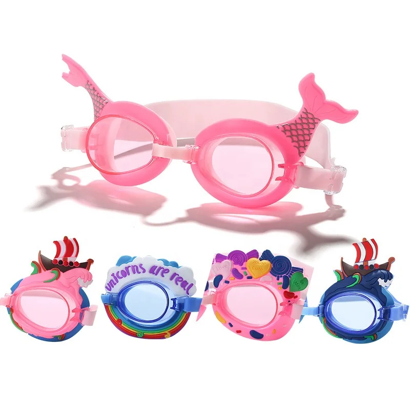 

Cute cartoon sea animal mermaid shape anti fog silicone children swim goggles