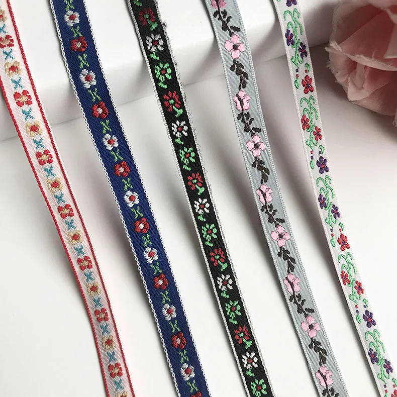 

1cm Hot Sale Ethnic Textile Polyester Fabric Woven Ribbon Jacquard Webbing, As the picture show