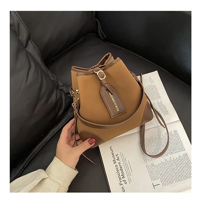 

Office Ladies 2021 Fall Winter Bucket Splicing Women Luxury Handbags Fashion Designer Shoulder Crossbody Purses Bags For Girls