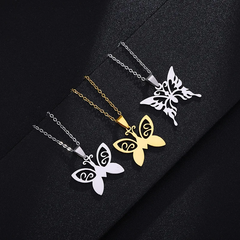 

Best Selling 18K Real Gold Plated 316L Stainless Steel Butterfly Necklace High Quality Hollow Out Butterfly Pendant Necklace