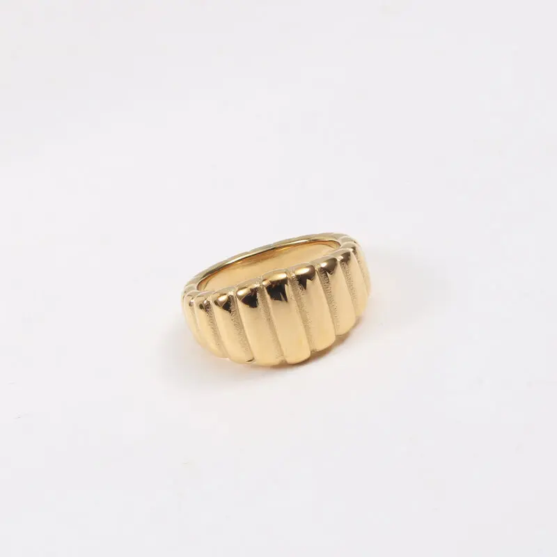 

Joolim Jewelry Wholesale 18K Gold Plated Gradient Chunky Croissant Stainless Steel Rings for Women Statement Rings