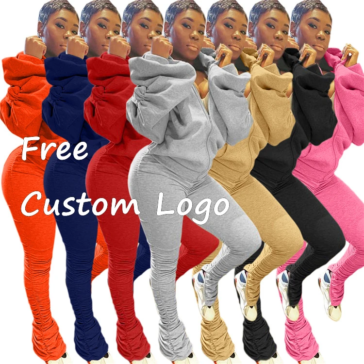 

Free Custom Logo Female 2 PCS Outfits Backless Hoodies Stacked Plus Size Winter Women Clothing Two Piece Pants Set, Picture