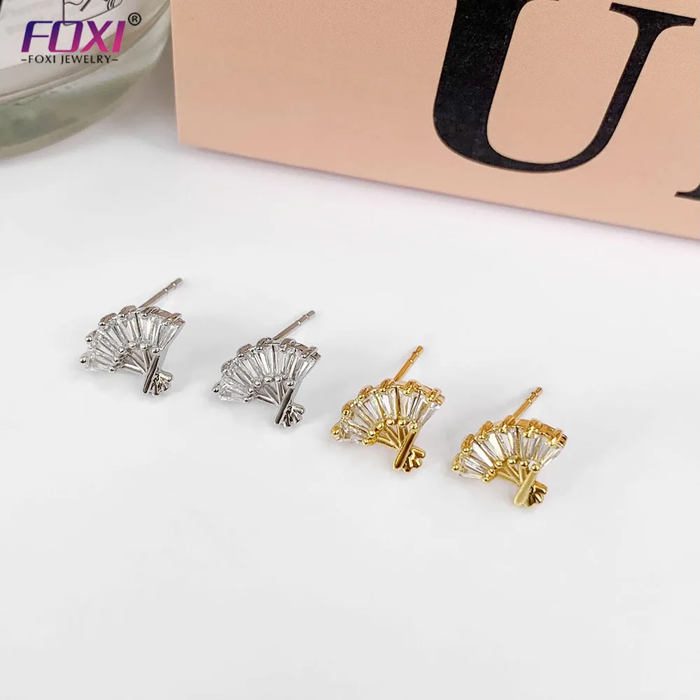 

Foxi jewelry fan design gold plated women's high quality zircon Fashion Earrings