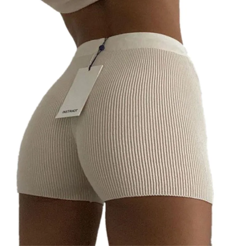 

Fashion Rib Knitted Stretch Skiny Shorts 2020 Summer Women Short High Waist Sports Fitness Pants Sexy Streetwear B203