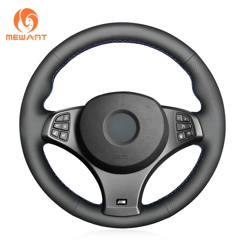 

MEWANT New Type Interior Accessories Car Decoration For X3 (M Sport) E83 2005-2010 Cow Hide Steering Wheel Cover Black Leather