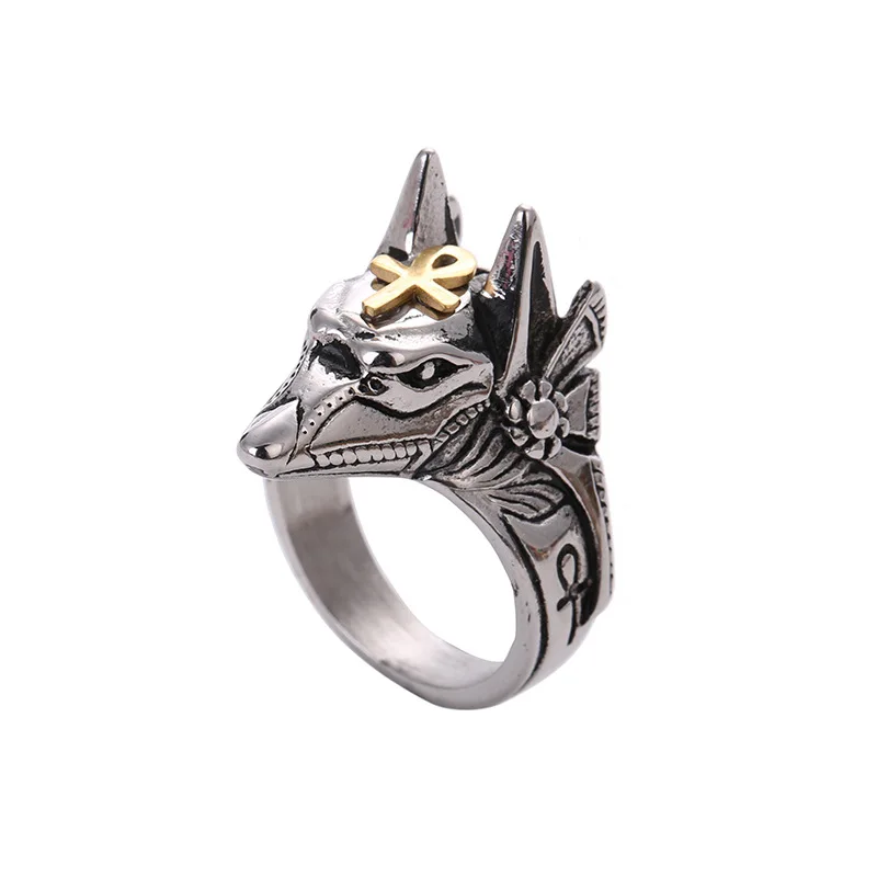 

Vintage Anubis God Ancient Egyptian Jackal Animal Rings Men's Alloy Jewelry Ring For Sale, Customized color
