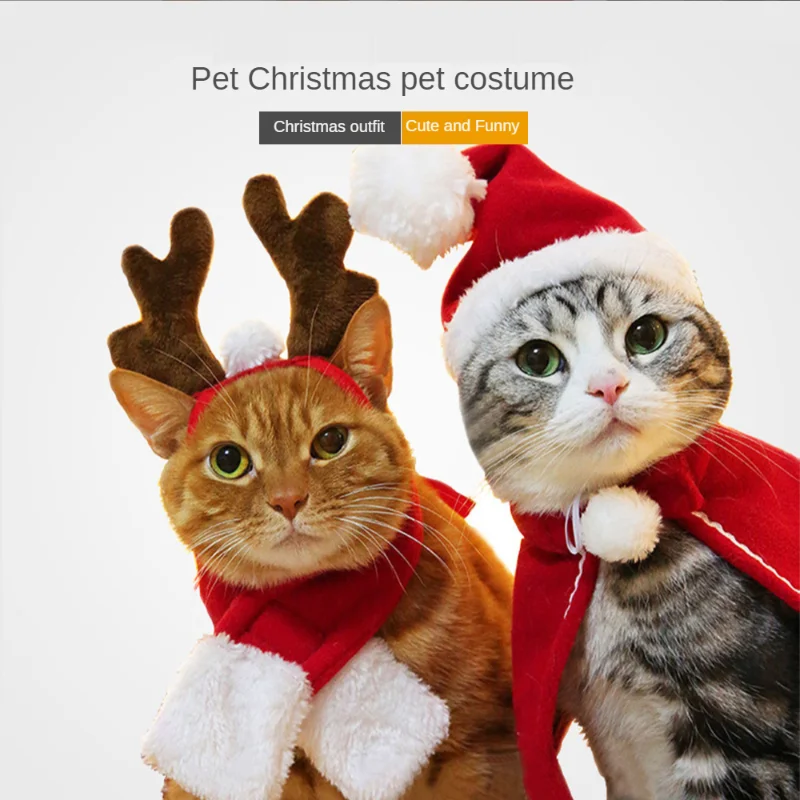

2022 pet cat christmas dress up hat scarf scarf cloak headdress scarf for catdog cape christmas clothes