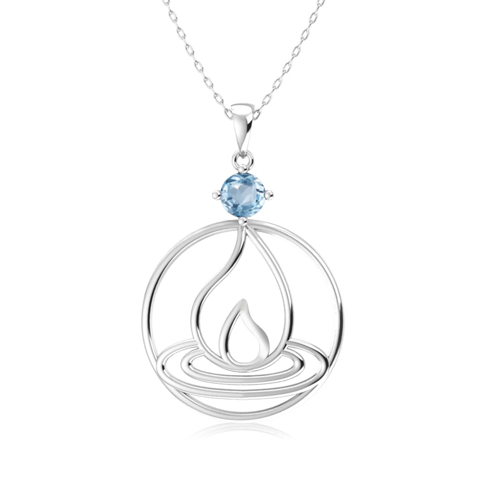 

Designer minimalist geometry jewelry 925 sterling silver aquamarine round five elements fire abstract women pendant chain