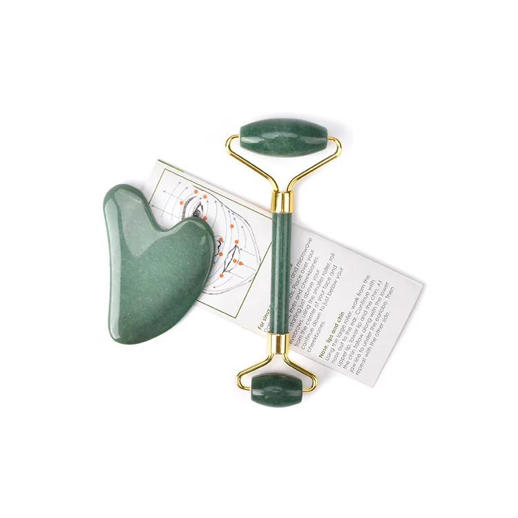 

2019 new products Face custom Aventurine Jade Roller with Gua Sha Set