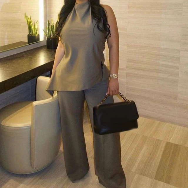GX6330 Fashion 2024 Women Clothing Vendor Street Wear Halter Sleeveless Irregular Tops and Pant Two 2 Piece Set