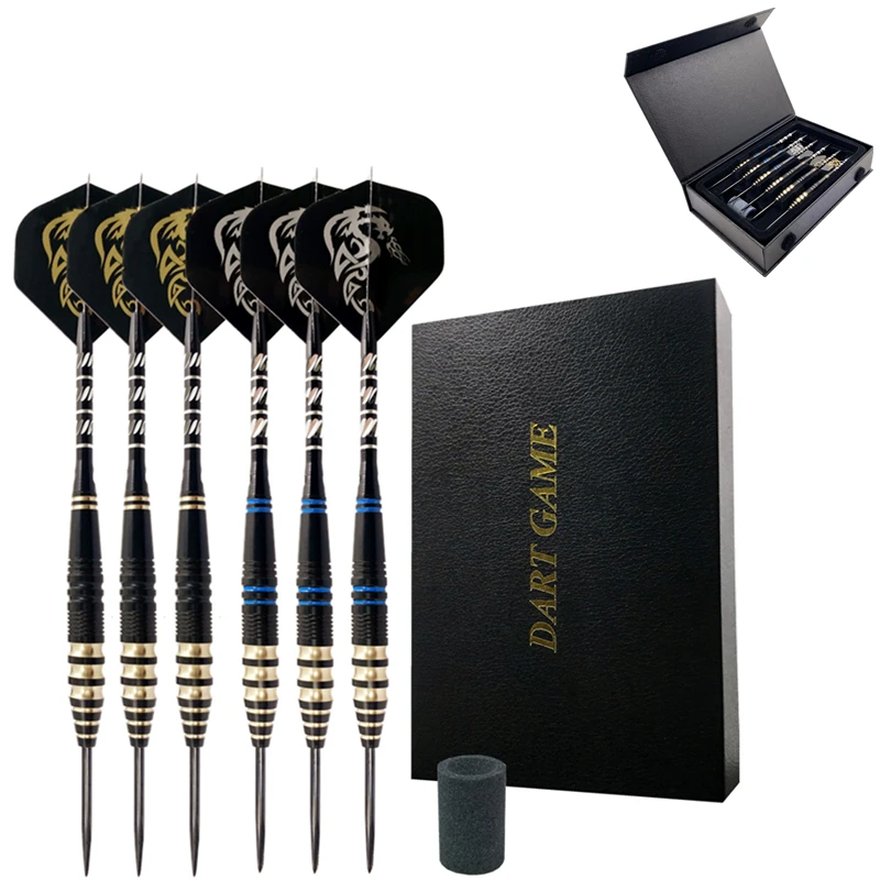 

6pcs Gift Archer Dart Set With Darts Case Box Sharpener Tungsten Steel Tip Nonslip Iron Barrel Aluminum Shafts For Man Game Room