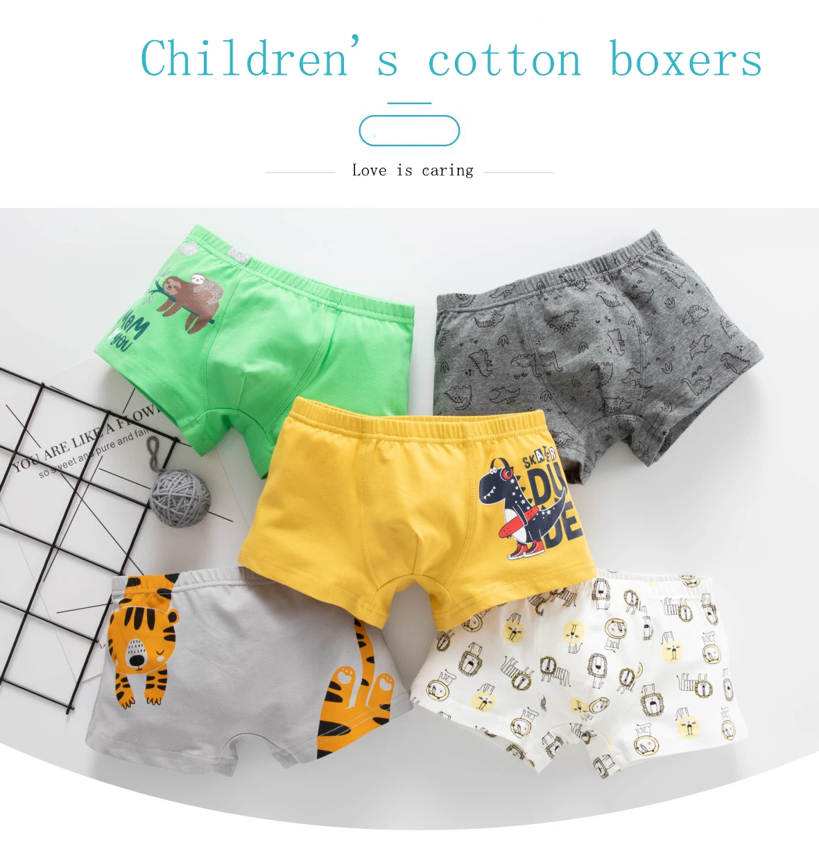 

Soft Children's Underwear Boy Cartoon Cotton Baby Kids Boxer Shorts Cotton Box Shorts Teen Boys Underwear, Light blue/orange/ ivory/pink
