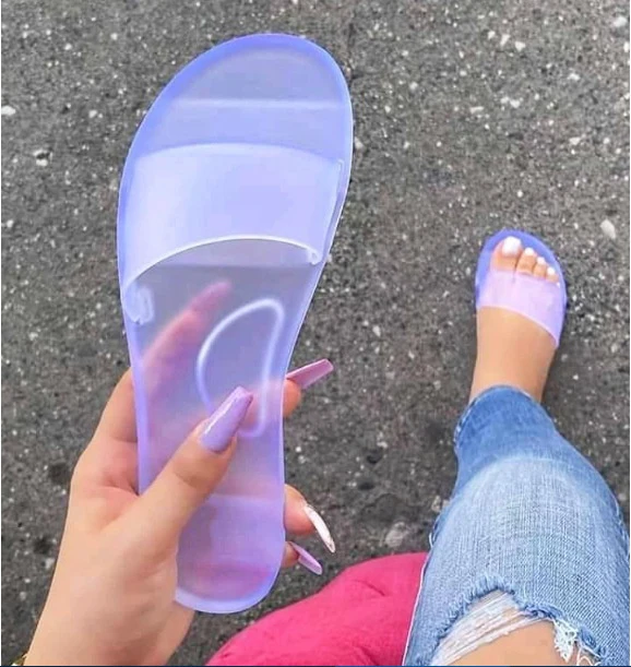 

Stylish pvc women clear jelly slides slippers neon color comfortable transparent crystal slippers for ladies, Can be customized