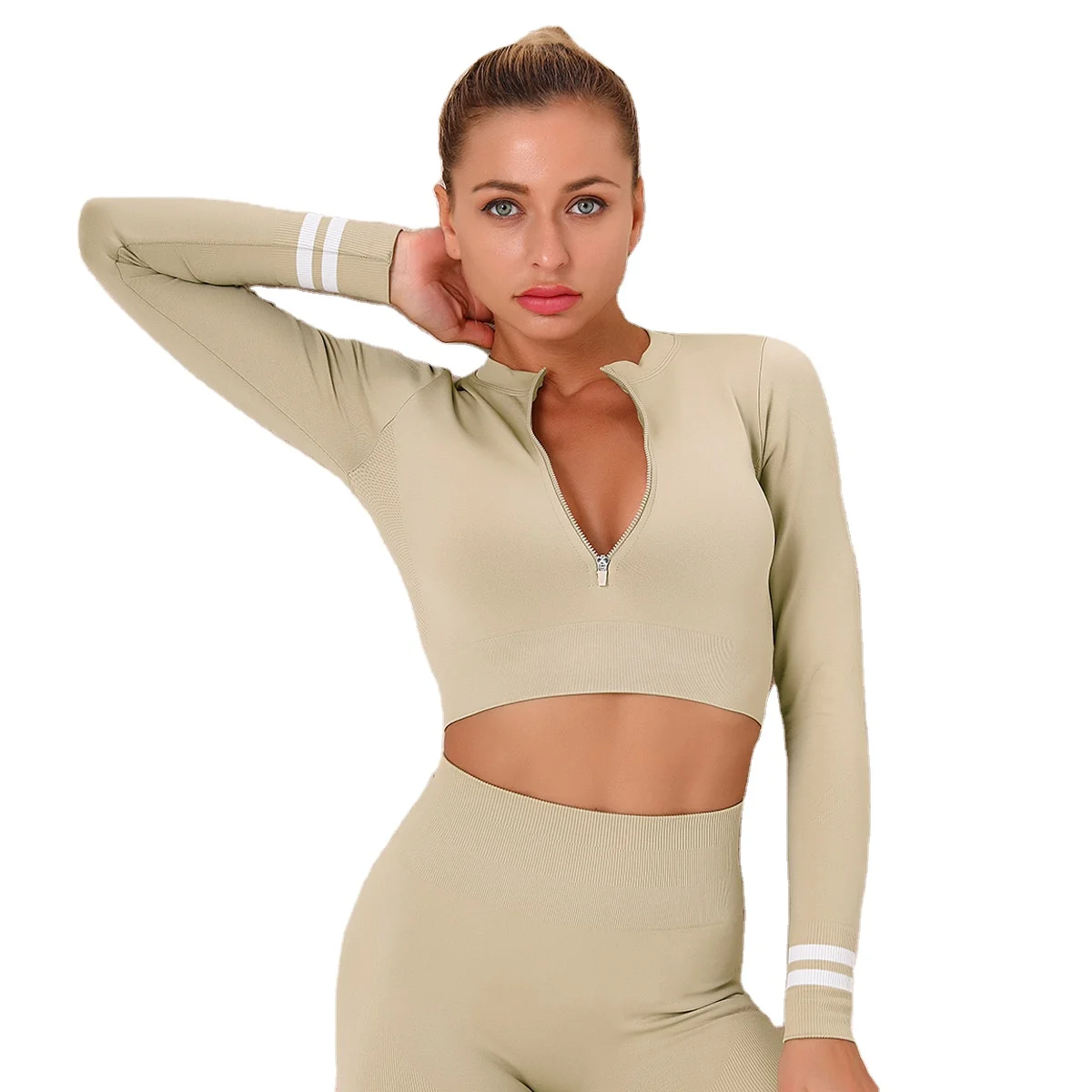 

Xuanti Custom 2021new Half zipper up sexy long sleeve ribbed running gym crop tops women fitness yoga top