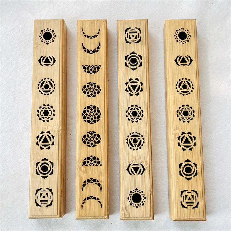 

Hollow Wooden Bamboo 7 Chakra Moon Incense Burner Holder Set For Spitirual Crystal Energy Healing