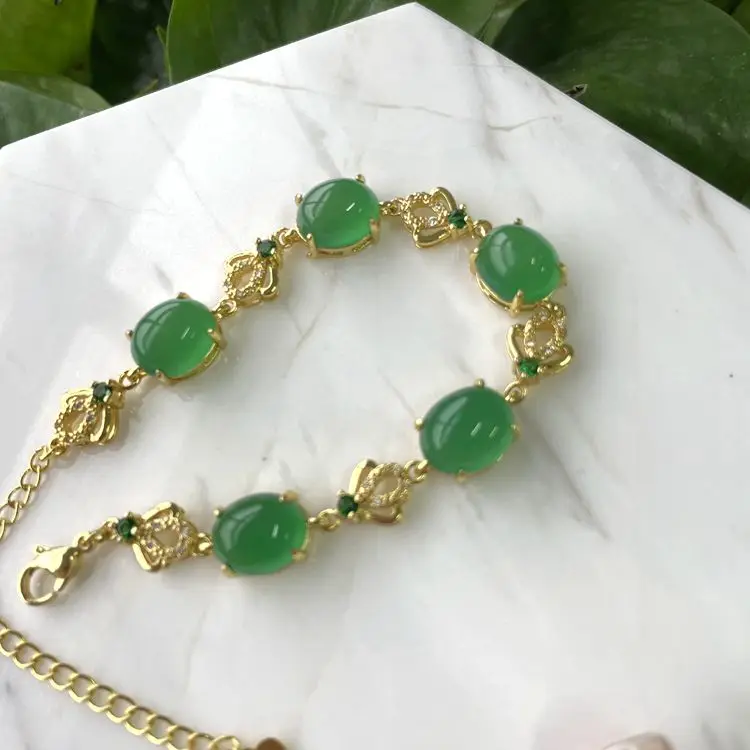

Jialin Jewelry Green Jade bracelet Pink Agate bracelet for women charm hand ornaments bangle