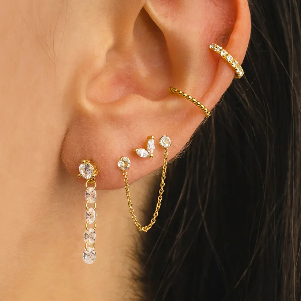 

Hypoallergenic Jewelry Waterproof 18k Gold Plated Stainless Steel Stackable CZ Zircon Stud Earrings For Women YF3671